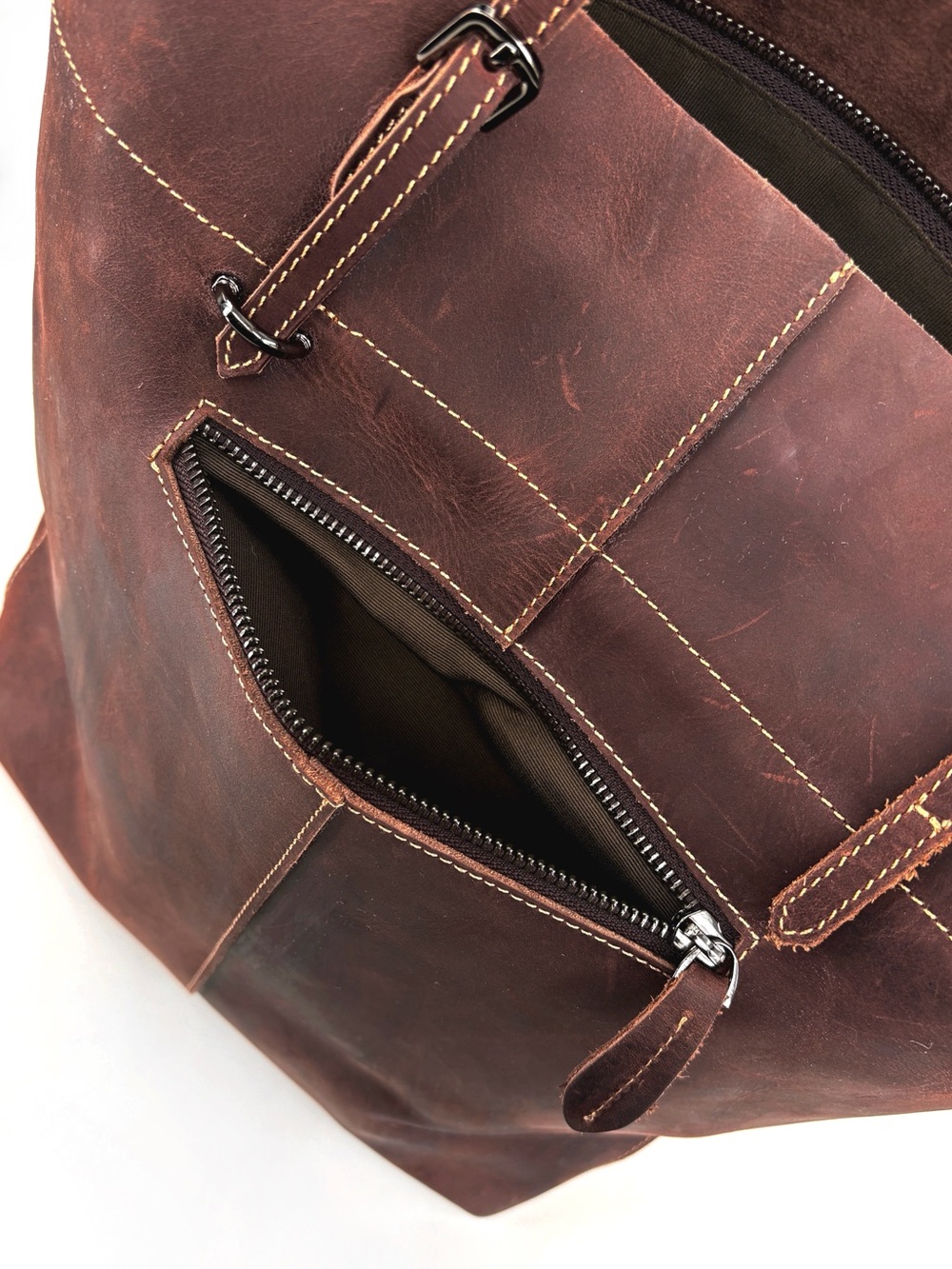 S-ZONE Brown Vintage Leather Work Tote Laptop Bag - Picture 9 of 16